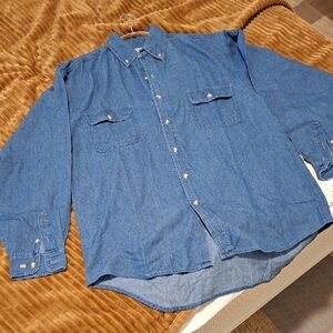 Vintage 90's Blue Long-sleeve Button-up 100% Cotton Denim Shirt (Size L/XL)